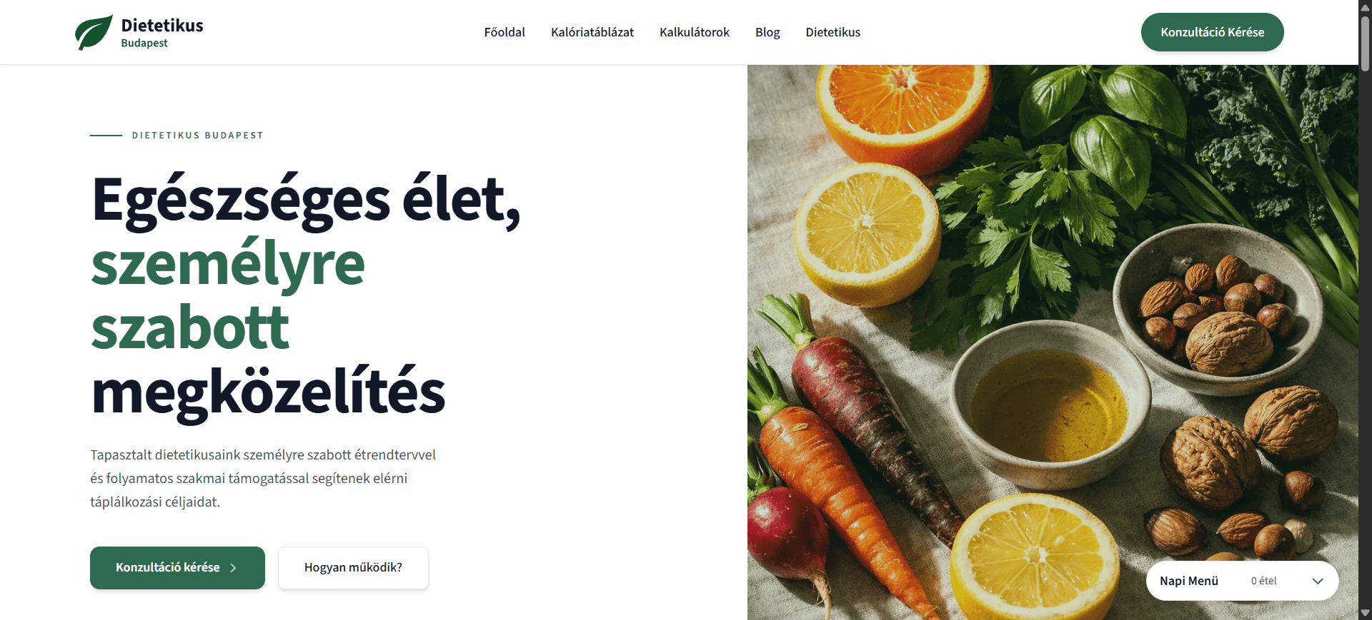 Dietetikus Budapest weboldal képernyőkép