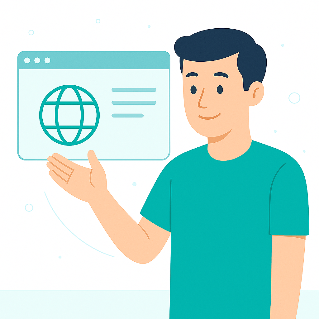 modern web development services illustration with coding elements and design tools in teal and gray colors